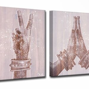 Chic Peace and Prayer Hand Art Canvas Set